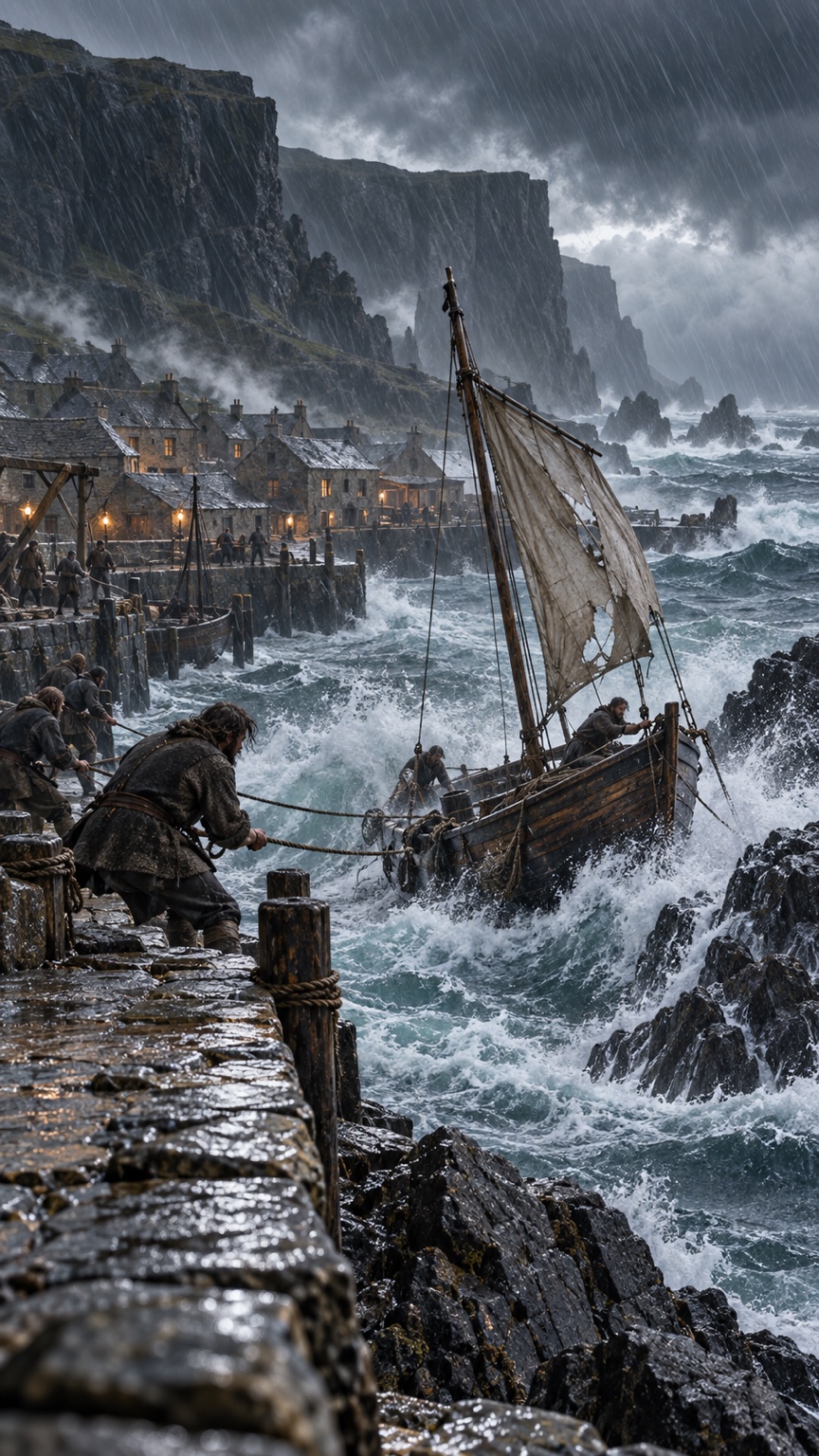 The harbor of Peshcey under storm